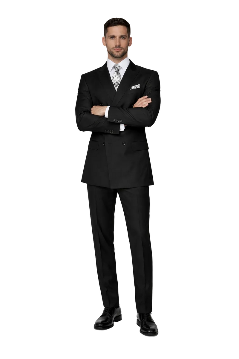 Men's Designer Double Breasted Wool Suit in Black