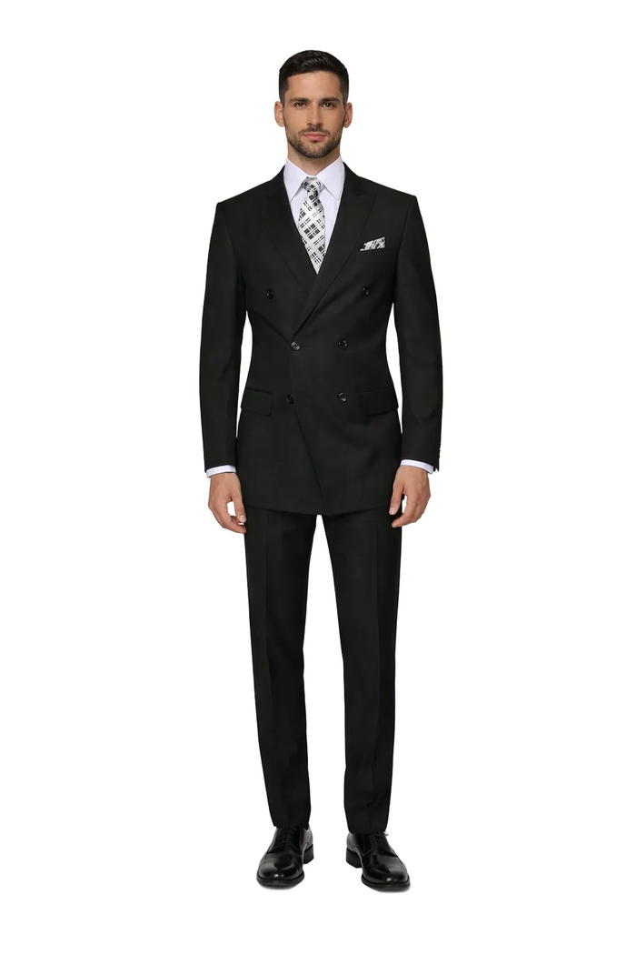 Men's Designer Double Breasted Wool Suit in Black