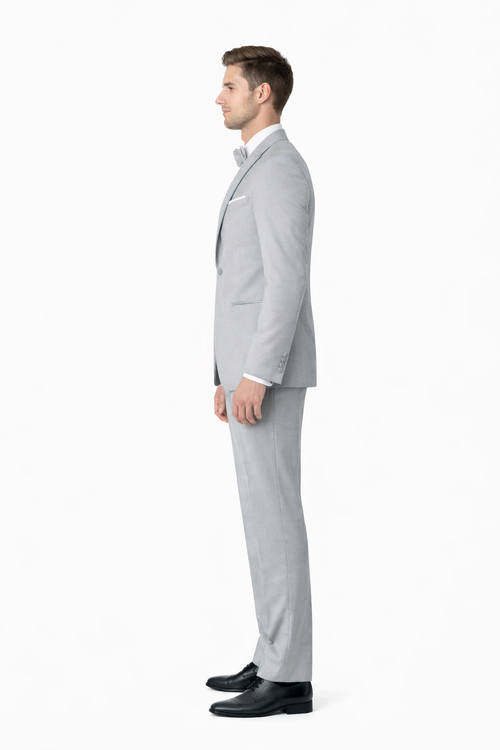 Mens Designer Marseille One Button Satin Trim Peak Tuxedo Light Grey