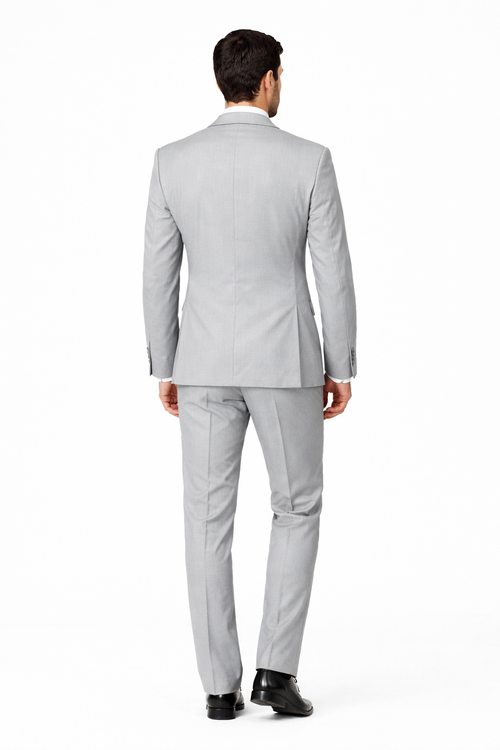 Mens Designer Marseille One Button Satin Trimmed Peak Tuxedo Light Grey