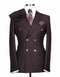 Mens Designer Modern Fit Double Breasted Wool Suit with Gold Buttons in Brown - AlbertoNardoniStore