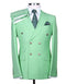 Mens Designer Modern Fit Double Breasted Wool Suit with Gold Buttons in Light Mint Green - AlbertoNardoniStore