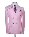 Mens Designer Modern Fit Double Breasted Wool Suit with Gold Buttons in Pink - AlbertoNardoniStore