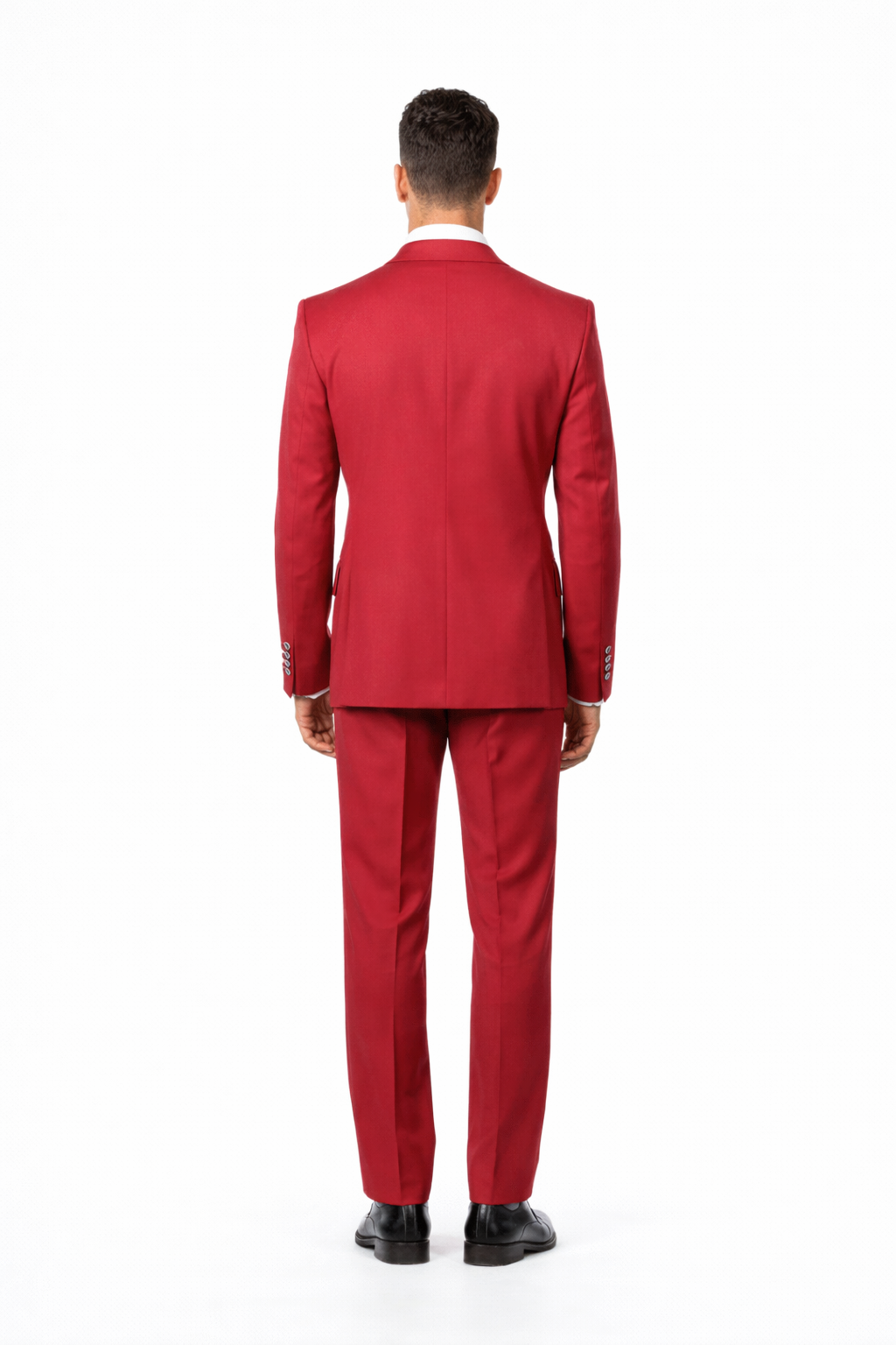 Mens Designer Modern Fit Double Breasted Wool Suit with Gold Buttons in Red