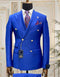 Mens Designer Modern Fit Double Breasted Wool Suit with Gold Buttons in Royal - AlbertoNardoniStore