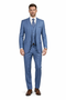 Men's Designer Modern Fit Vested Wool Sharkskin Suit in Steel Blue