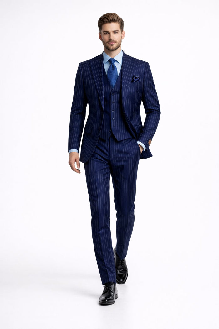 Steve Harvey Suit - Peak Lapel Modern Fit - No Pleated Pants Designer Brand Multicolor 3 Piece Single Breasted Vested Suit