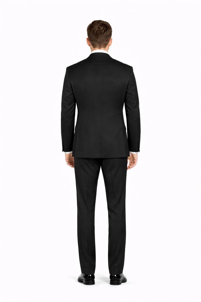 Mens Designer Slim Fit Two Button Wedding Tuxedo in Black