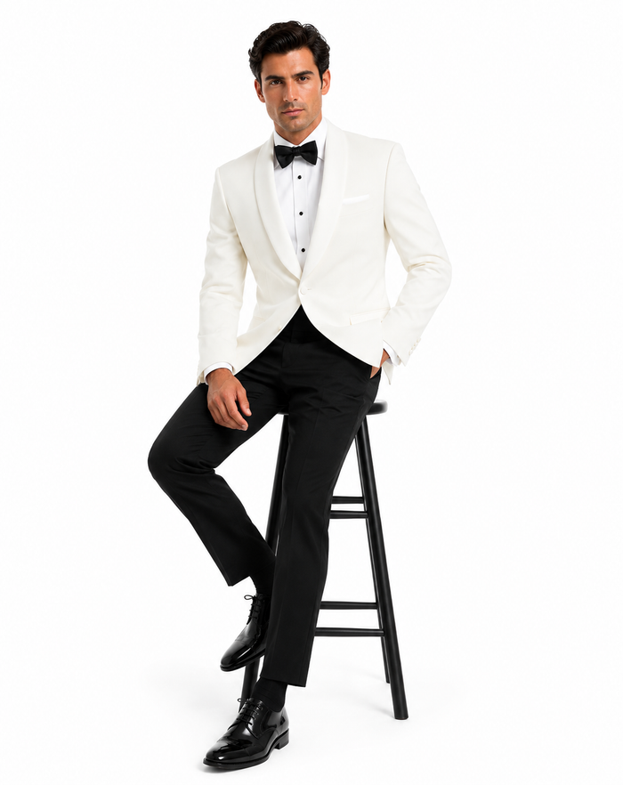 Mens Designer Traditional Shawl Lapel Dinner Jacket in Ivory