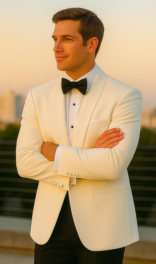 Mens Designer Traditional Shawl Lapel Dinner Jacket in Ivory