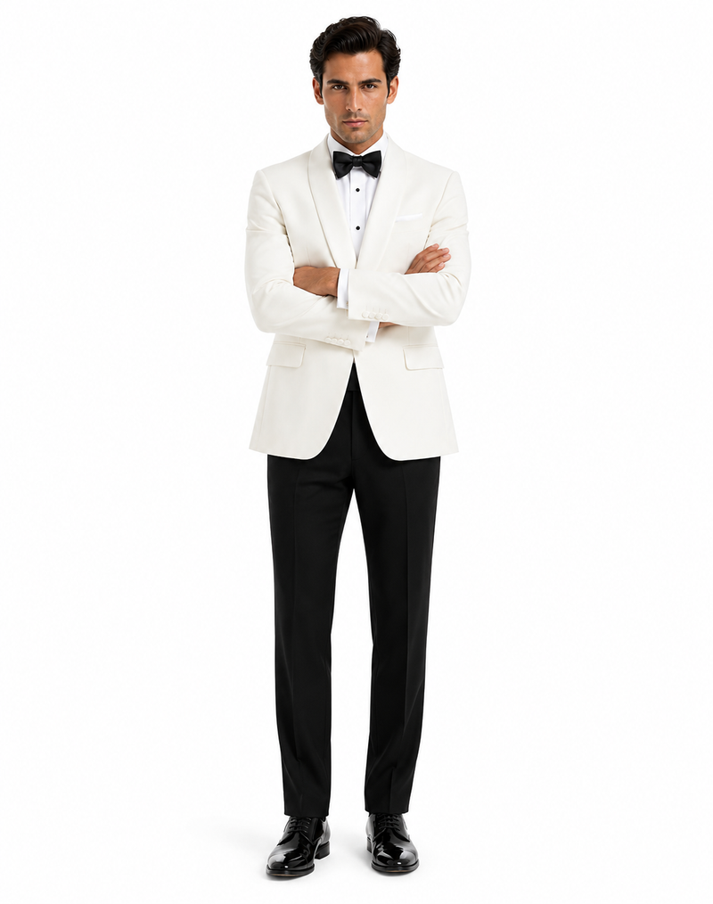 Mens Designer Traditional Shawl Lapel Dinner Jacket in Ivory