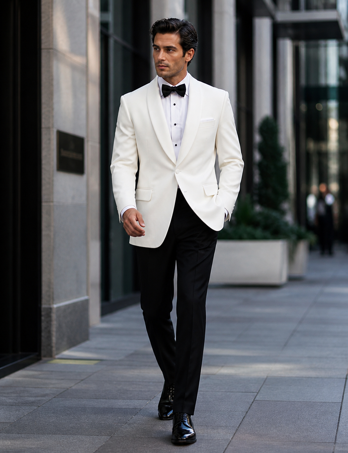 Mens Designer Traditional Shawl Lapel Dinner Jacket in Ivory