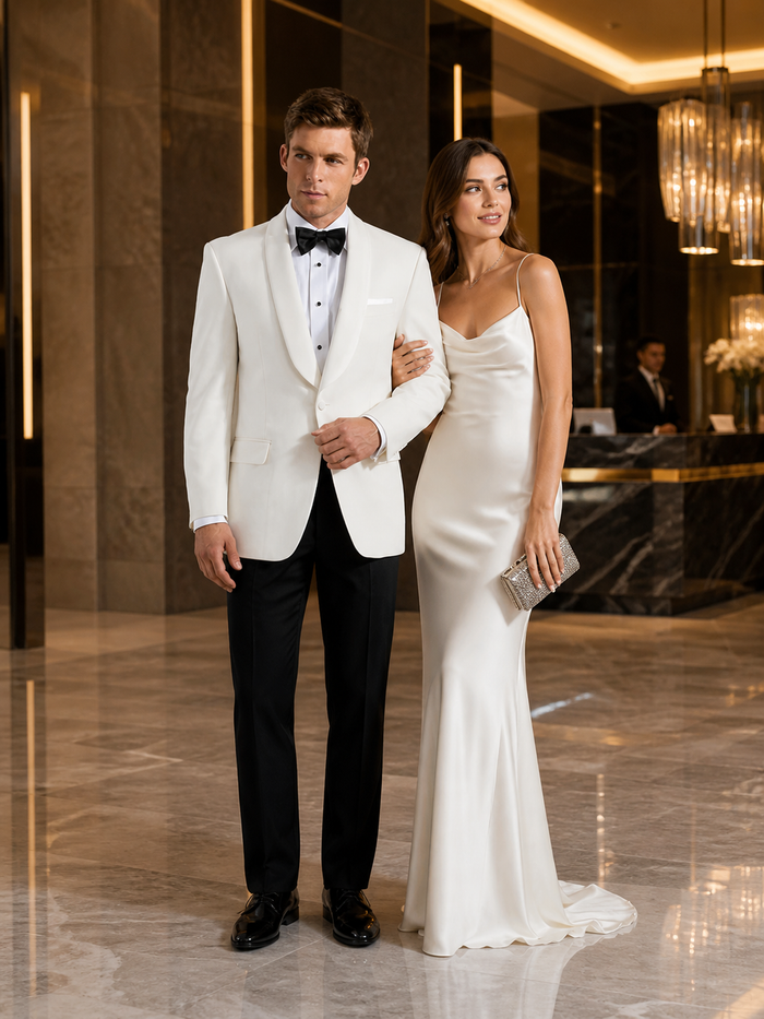 Mens Designer Traditional Shawl Lapel Dinner Jacket in Ivory