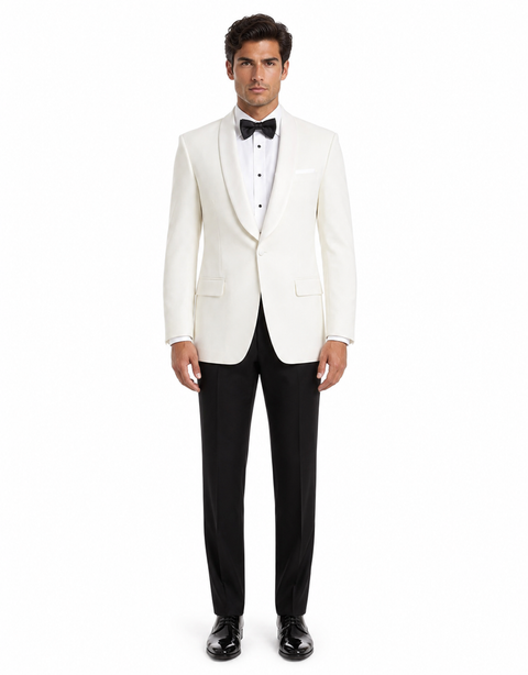 Mens Designer Traditional Shawl Lapel Dinner Jacket in Ivory