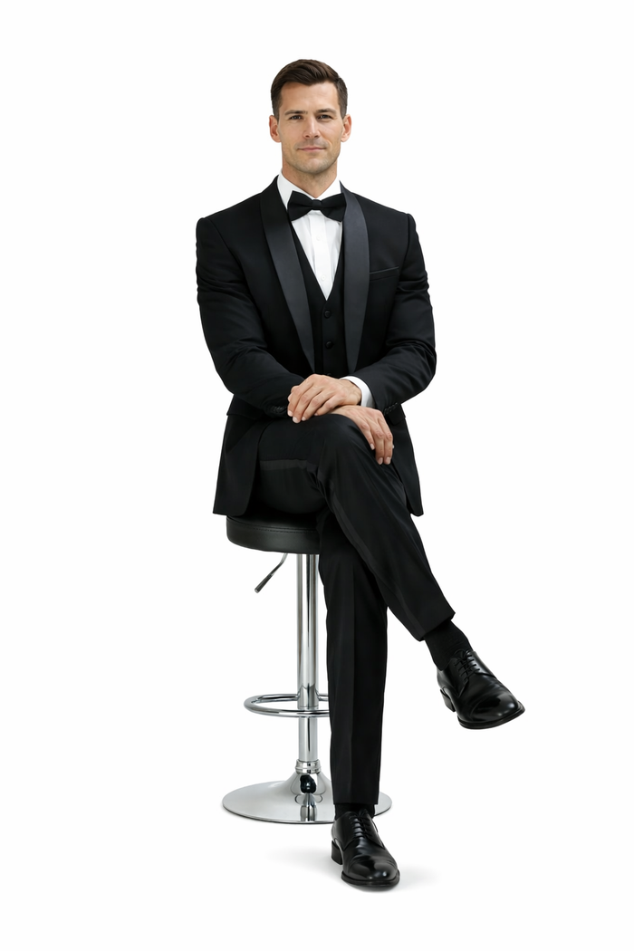 Men's Designer Vested Velvet Wedding & Prom Tuxed in Black