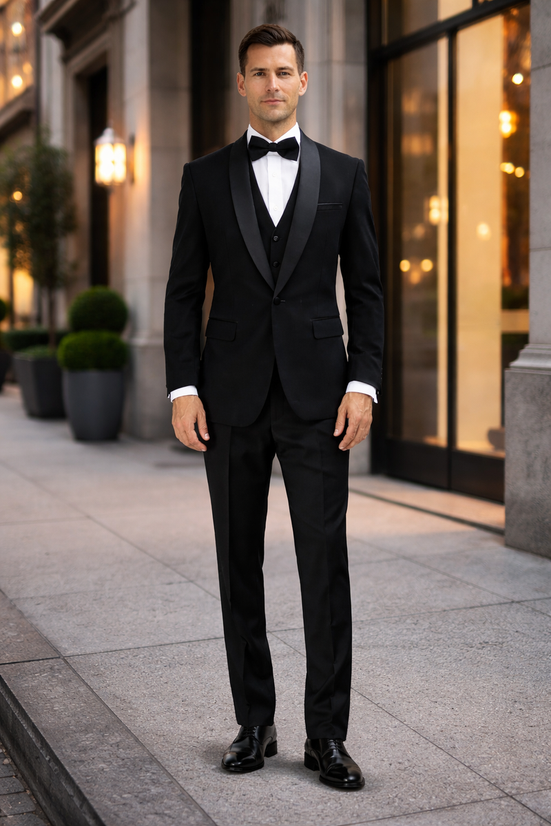 Men's Designer Vested Velvet Wedding & Prom Tuxed in Black