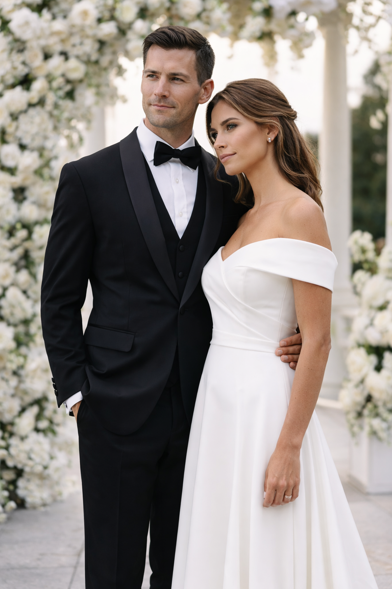 Men's Designer Vested Velvet Wedding & Prom Tuxed in Black