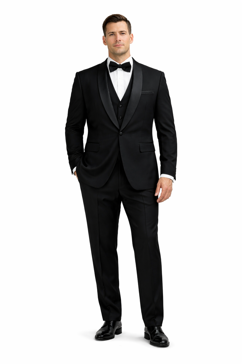 Men's Designer Vested Velvet Wedding & Prom Tuxed in Black