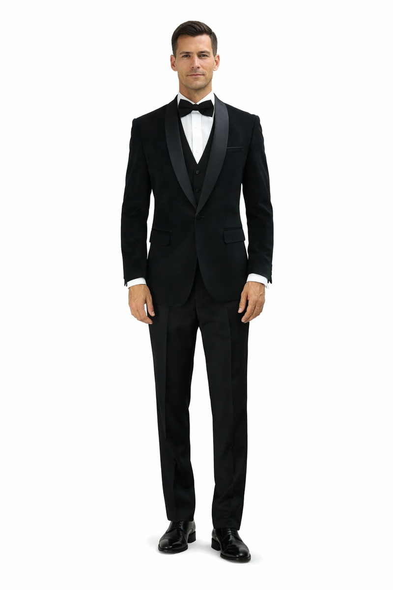 Men's Designer Vested Velvet Wedding & Prom Tuxed in Black