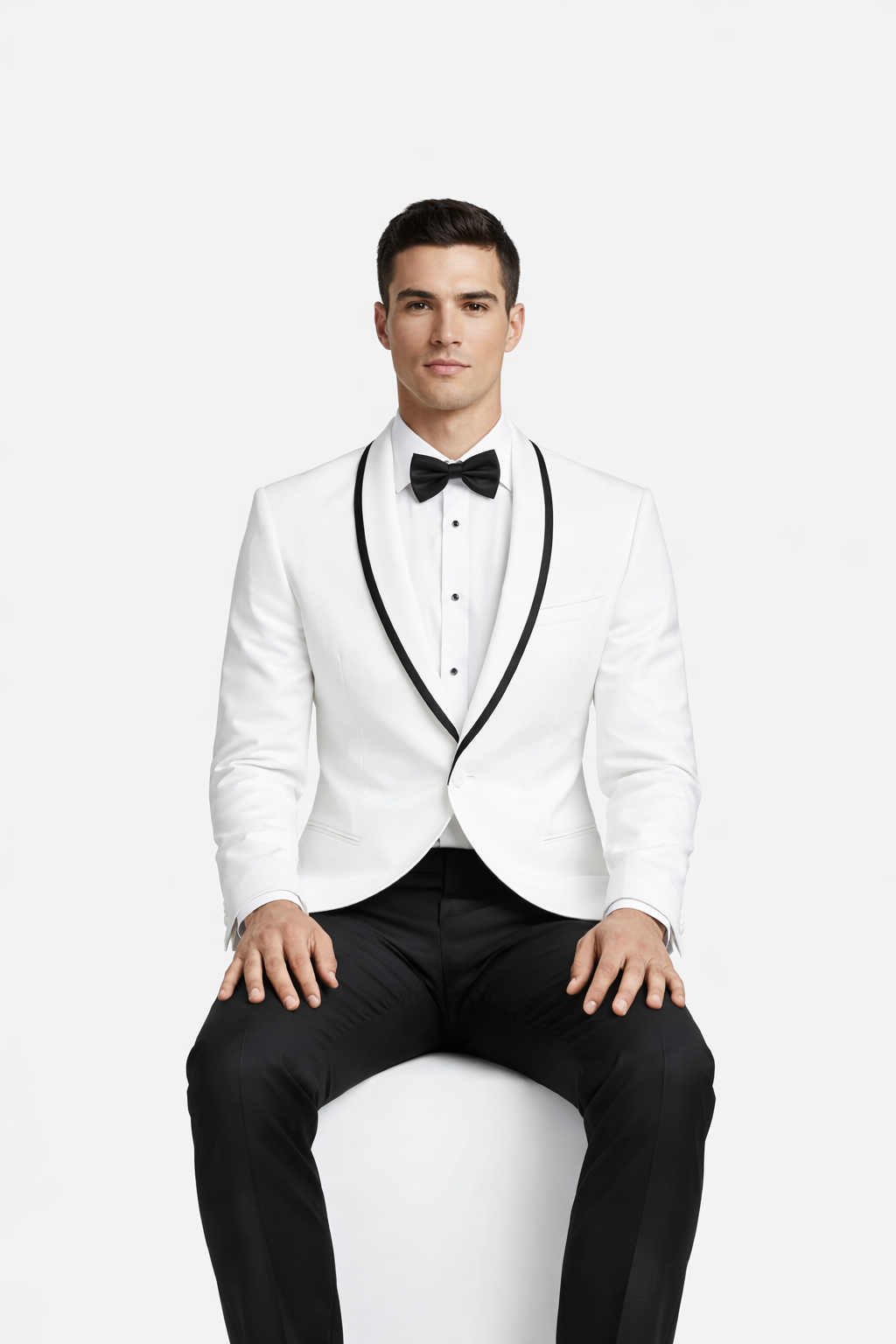 Mens Designer White & Black Trimmed Traditional Dinner Jacket Tuxedo