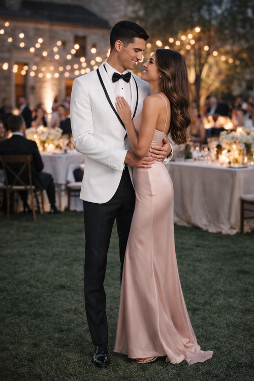 Mens Designer White & Black Trimmed Traditional Dinner Jacket Tuxedo