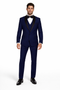 Men's Designer Wool One Button Shawl Lapel Wedding Tuxedo in Sapphire Blue and Black