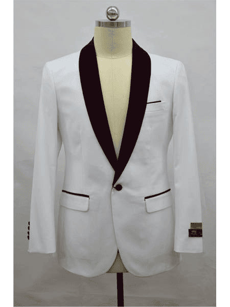 Mens Dinner Jacket Mens Blazer White ~ Burgundy Tuxedo Dinner Jacket And Blazer Two Toned - AlbertoNardoniStore