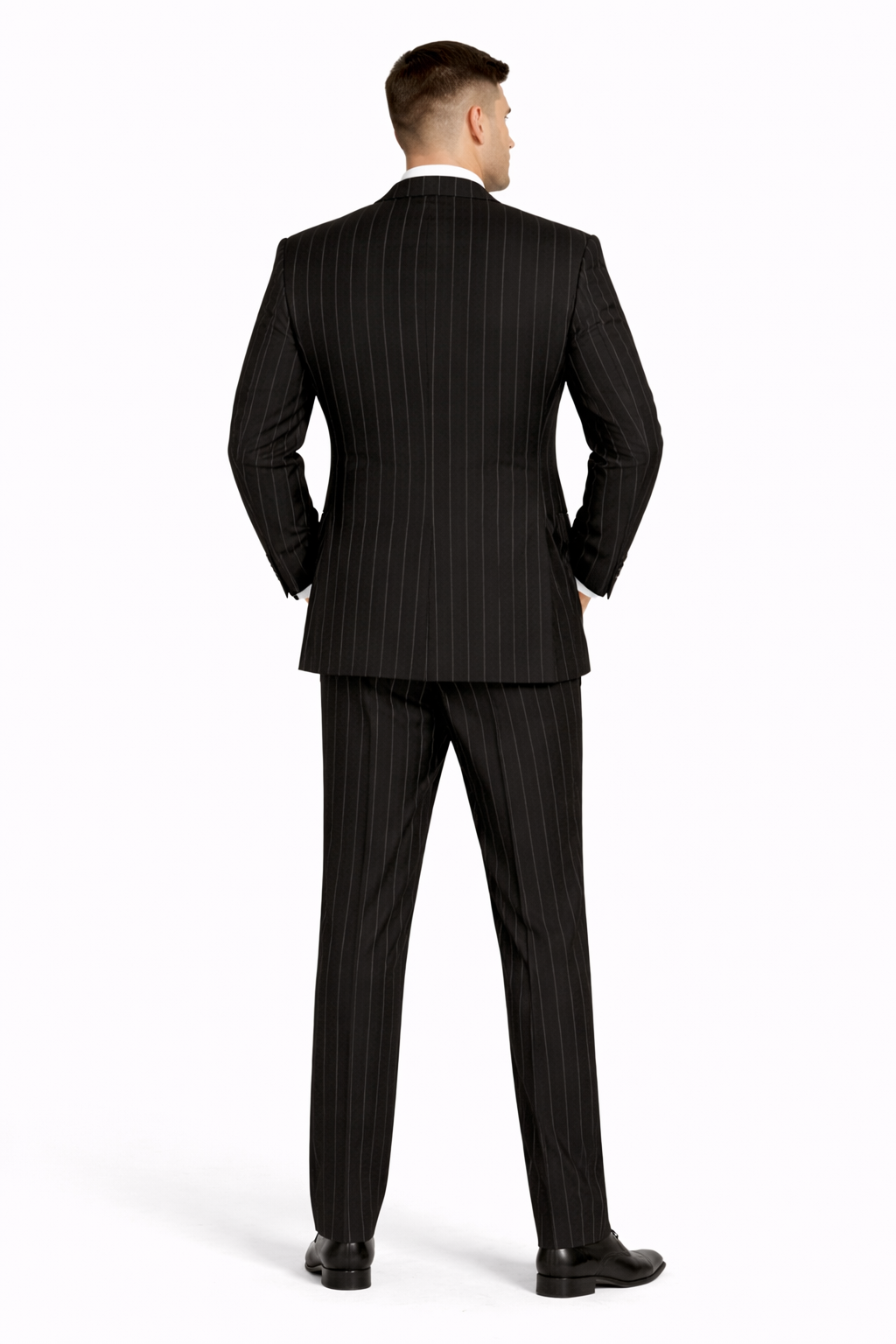 Mens Double Breasted 1920's Wide Bold Gangster Pinstripe Suit in Black