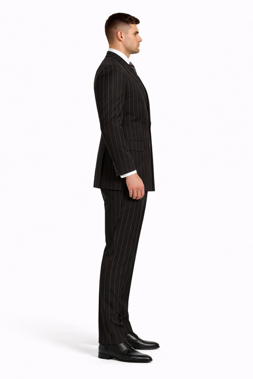 Mens Double Breasted 1920's Wide Bold Gangster Pinstripe Suit in Black