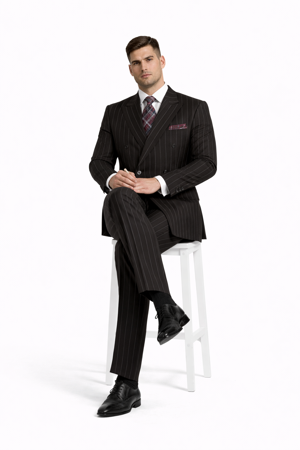 Mens Double Breasted 1920's Wide Bold Gangster Pinstripe Suit in Black