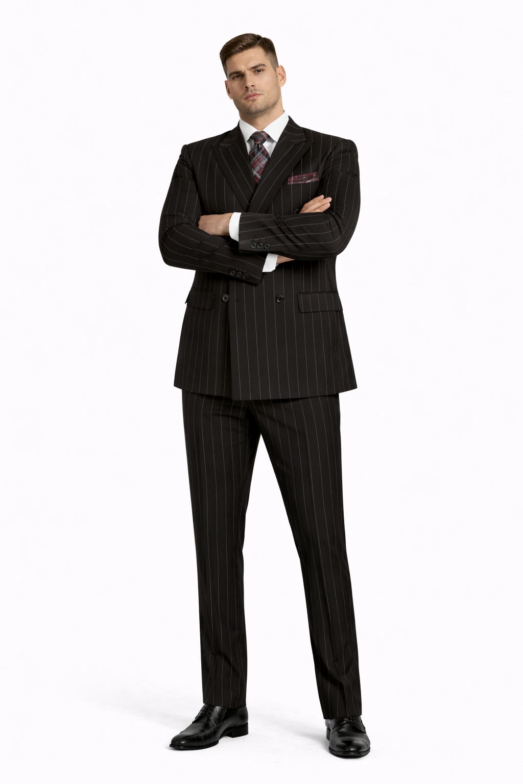Mens Double Breasted 1920's Wide Bold Gangster Pinstripe Suit in Black