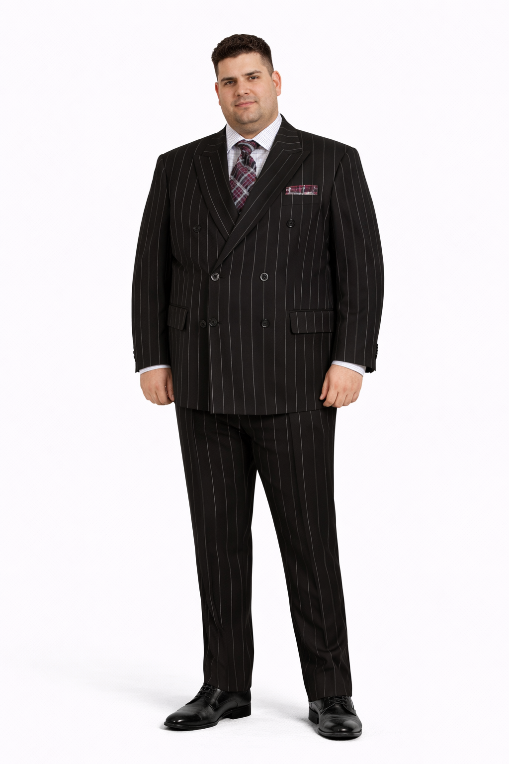 Mens Double Breasted 1920's Wide Bold Gangster Pinstripe Suit in Black