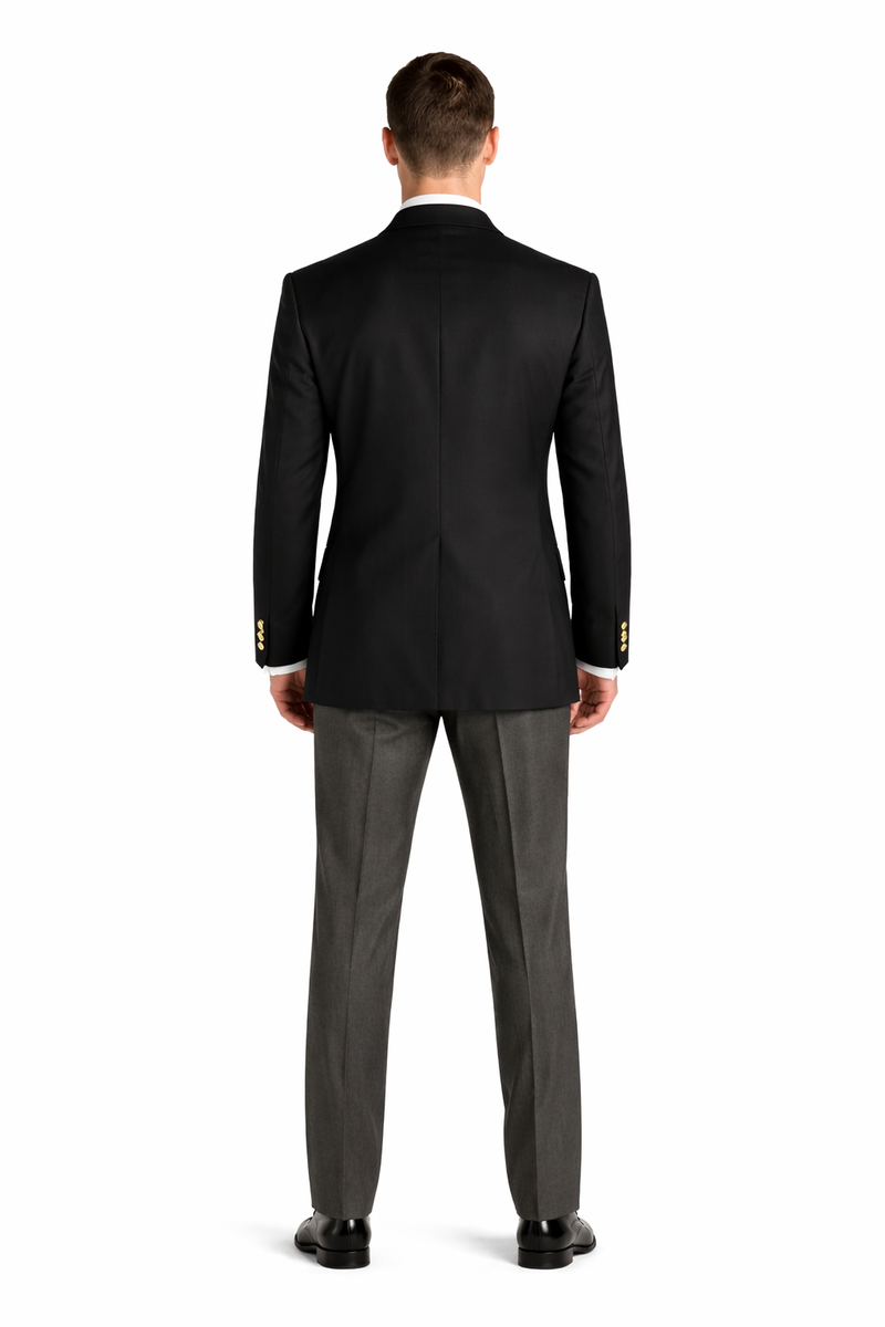 Mens Double Breasted  Blazer With Gold Buttons in Black or Navy in 100% Wool Fabric