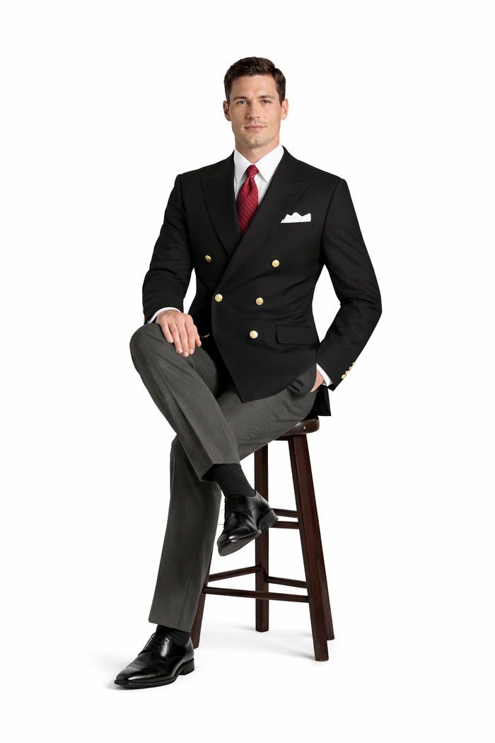Mens Double Breasted  Blazer With Gold Buttons in Black or Navy in 100% Wool Fabric