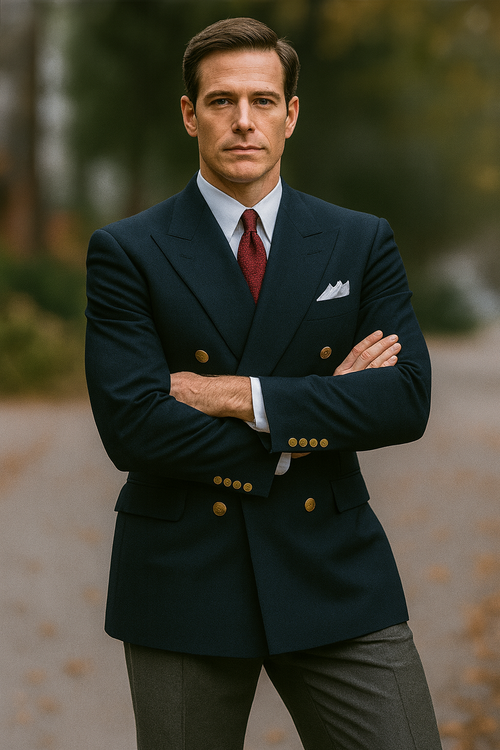 Mens Double Breasted  Blazer With Gold Buttons in Black or Navy in 100% Wool Fabric