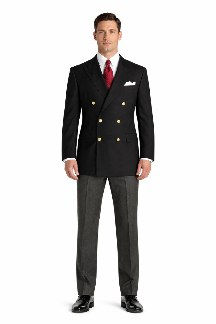 Mens Double Breasted  Blazer With Gold Buttons in Black or Navy in 100% Wool Fabric