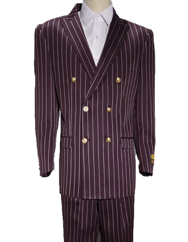 Mens Double Breasted Bold Pinstripe in Burgundy & White - AlbertoNardoniStore