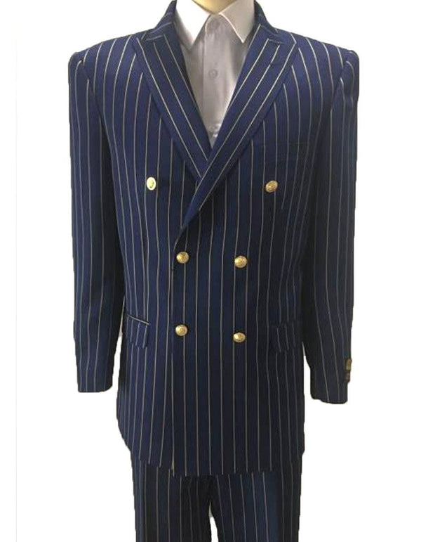 Mens Double Breasted Bold Pinstripe in Navy & Gold - AlbertoNardoniStore