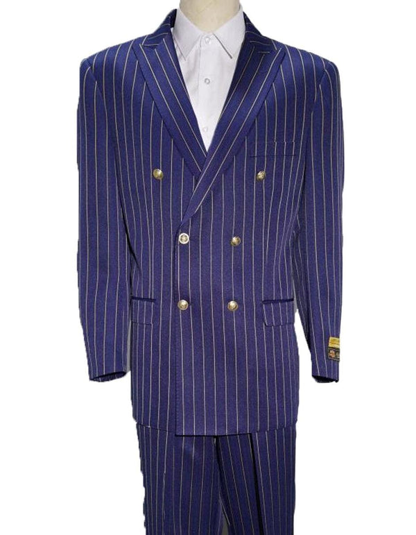 Mens Double Breasted Bold Pinstripe in Purple & White - AlbertoNardoniStore