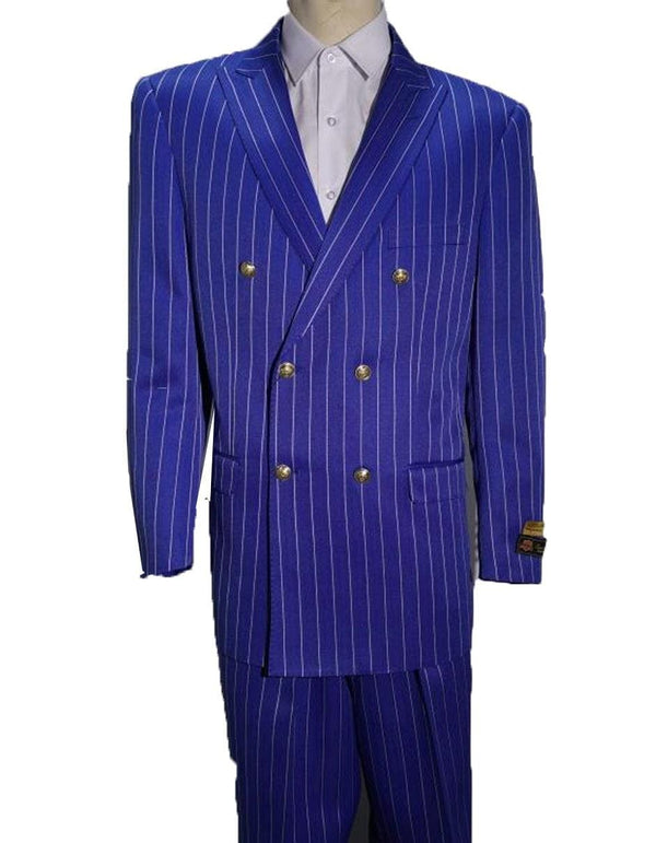 Mens Double Breasted Bold Pinstripe in Royal & White - AlbertoNardoniStore