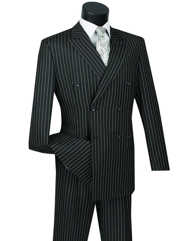 Mens Double Breasted Gangster Pinstripe Suit in Black - AlbertoNardoniStore