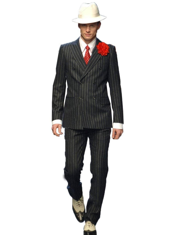 Mens Double Breasted Gangster Pinstripe Suit in Black - AlbertoNardoniStore