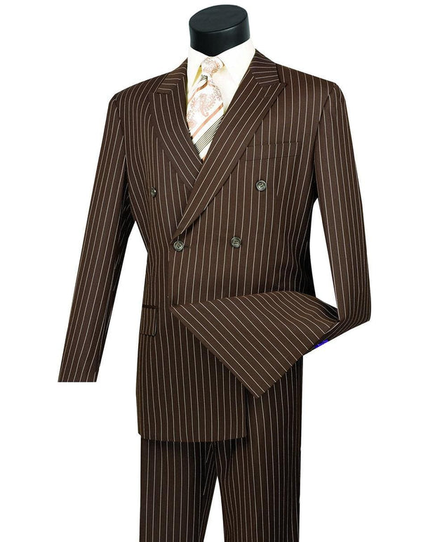 Mens Double Breasted Gangster Pinstripe Suit in Brown - AlbertoNardoniStore