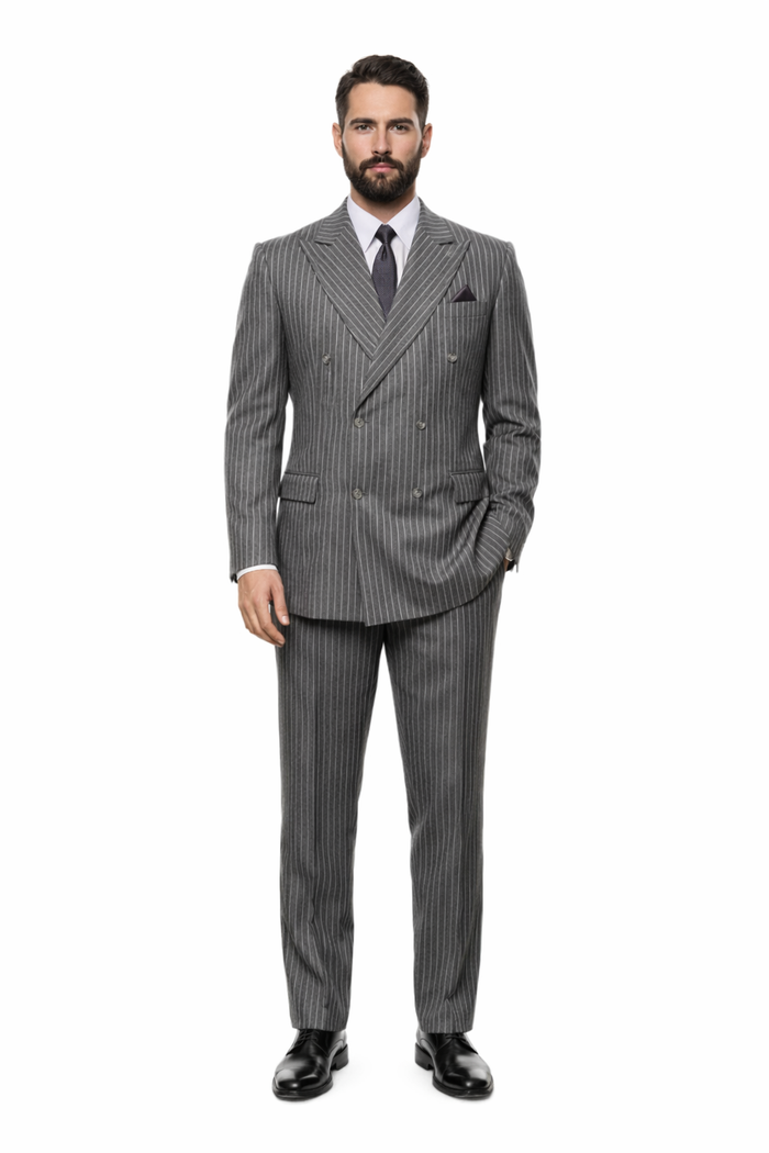 Mens Double Breasted |Gomez Addam | Addams Family Costume in Charcoal Grey Pinstripe