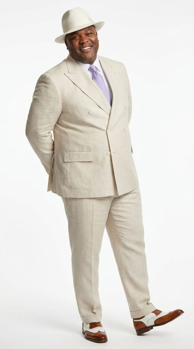 Mens Ivory Off White Double Breasted AI Capone Suit – Classic 1920s Vintage Gangster Style Formal Suit