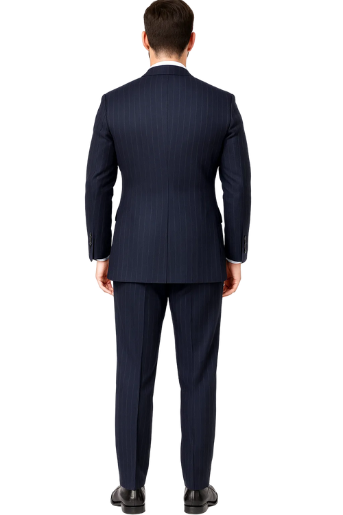 "Navy Pinstripe Wool Vested Suit - Men's Double Breasted Fashion"