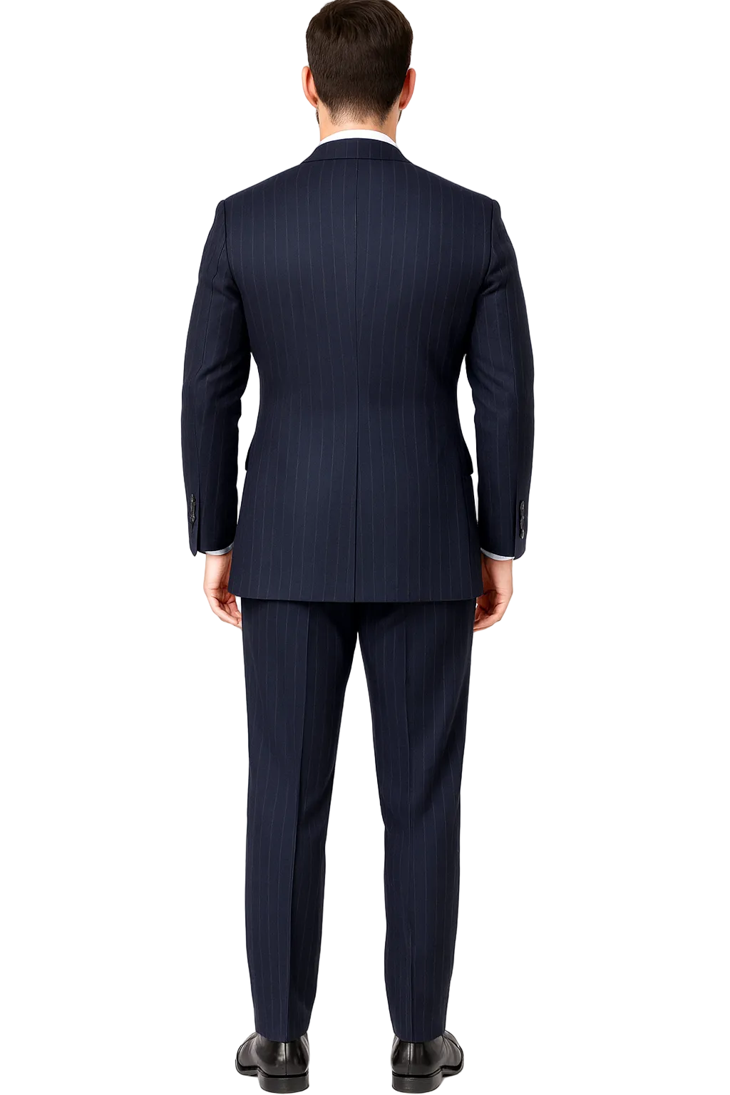 "Navy Pinstripe Wool Vested Suit - Men's Double Breasted Fashion"