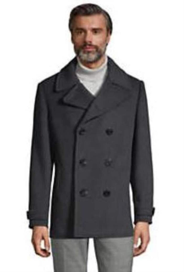 Mens Peacoat For Winter and Fall - Wool Fabric - Gray Coat