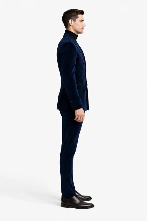 Mens Double Breasted Suits Slim Fitted - Velvet Suit - Winter Fabric Dark Royal Suit