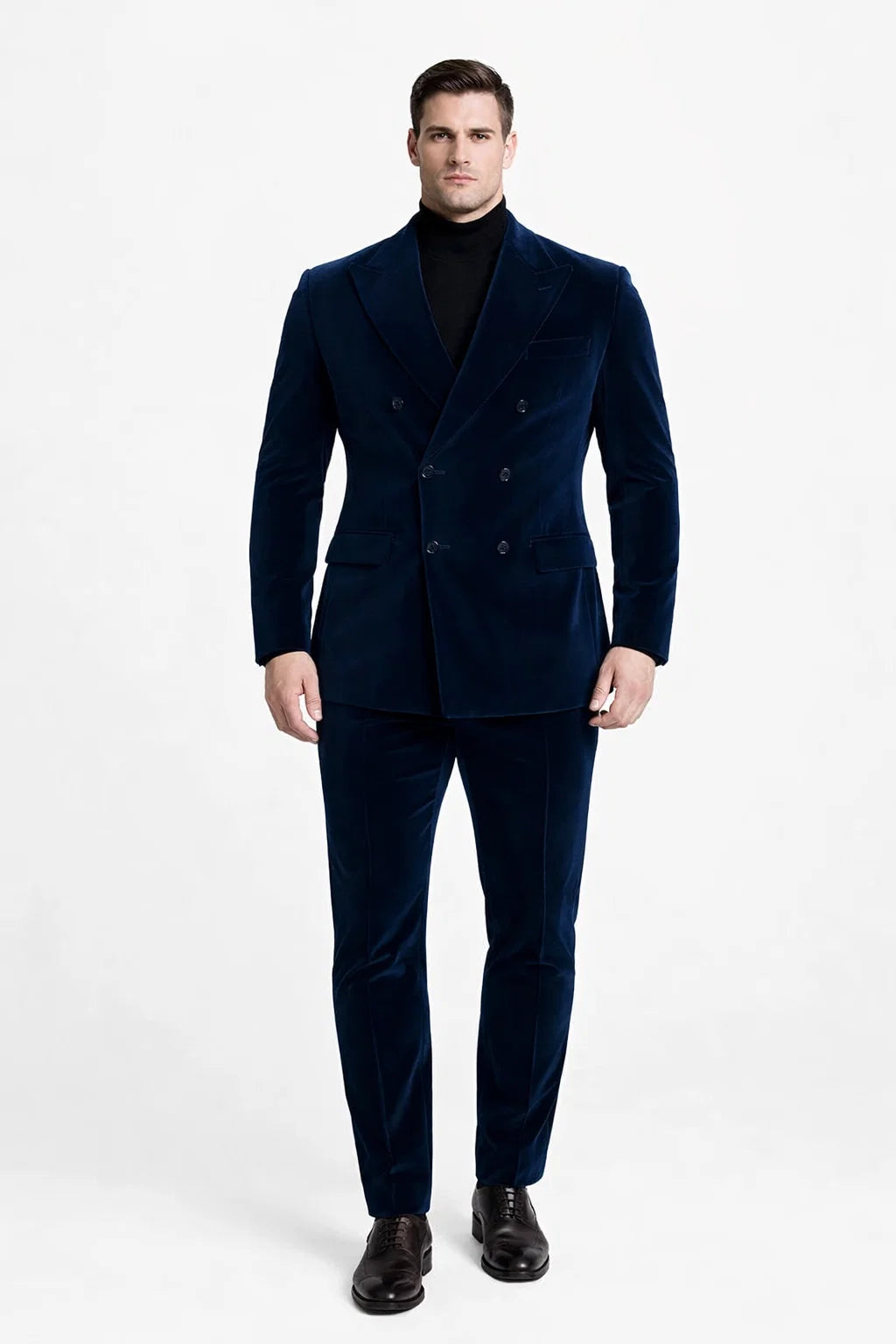 Mens Double Breasted Suits Slim Fitted - Velvet Suit - Winter Fabric Dark Royal Suit